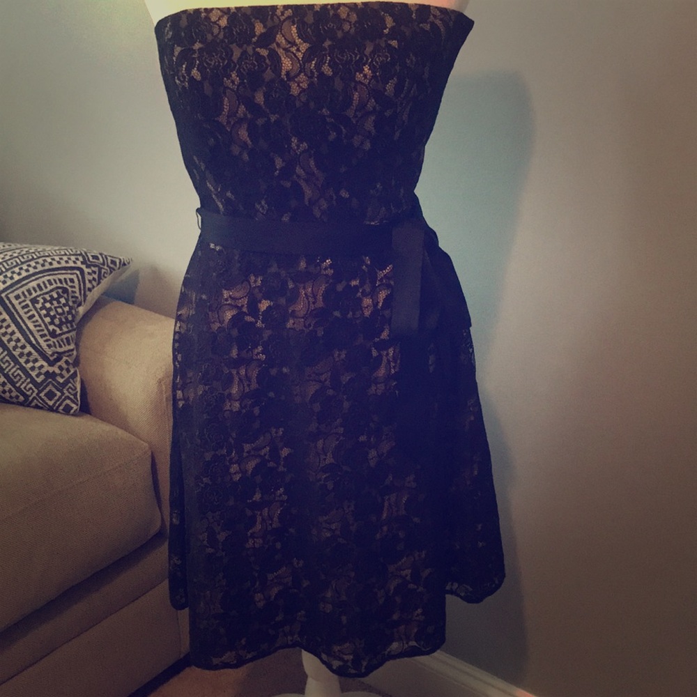 Ann Taylor Loft Black Lace Overlay Tea Dress